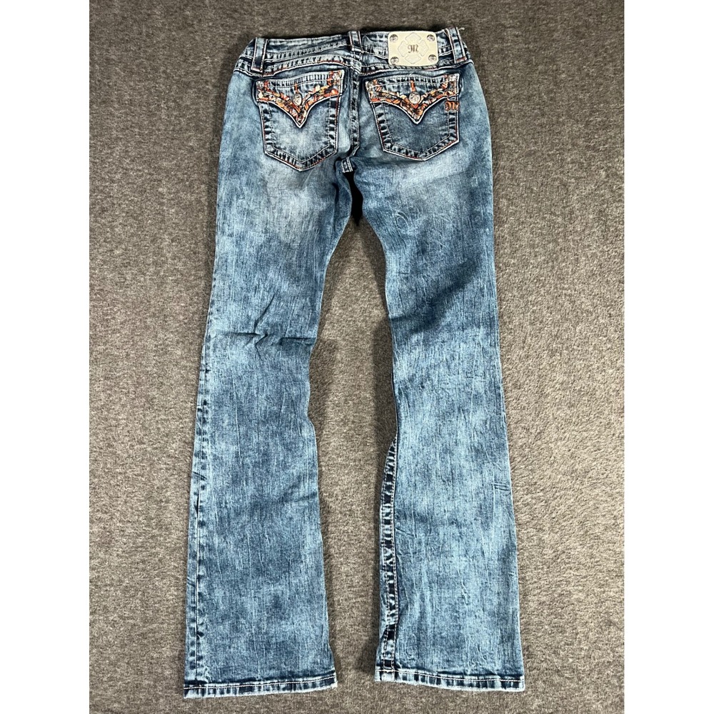 Miss Me JP8637B Signature Bootcut Jeans Distressed Embroidered Sequin Size 28